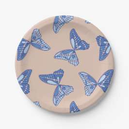Prato De Papel Borboletas Cottagecore Azuis e Bege