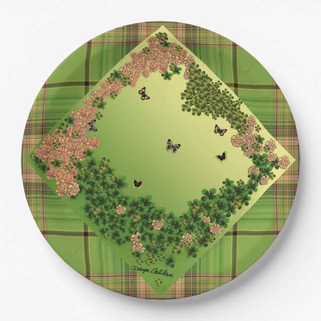 Prato De Papel Borboletas da manhã/Xadrez (Frente)