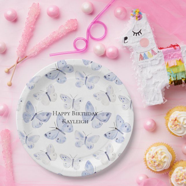 Prato De Papel Borboletas de Lavanda roxa Aniversário (Festa)