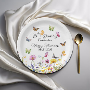 Prato De Papel Borboletas e flores selvagens Elegante 75.o aniver