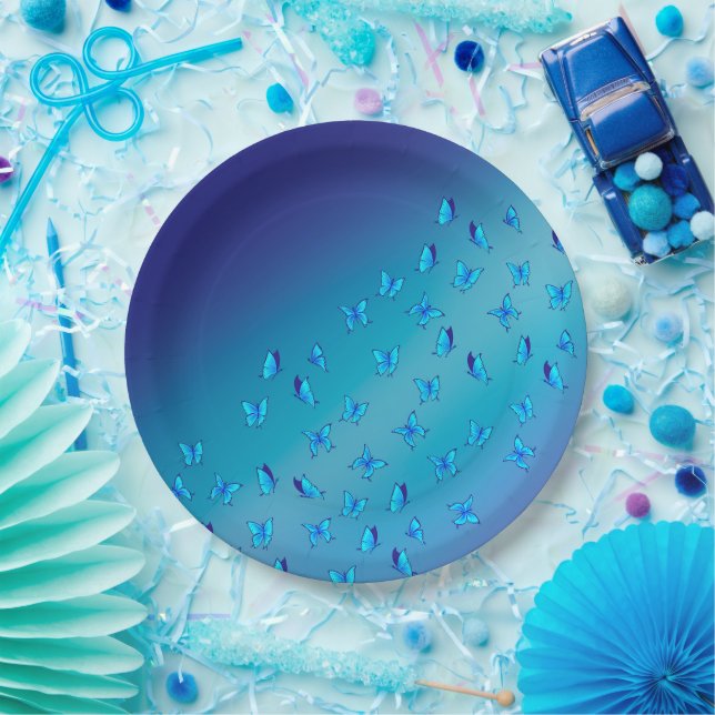 Prato De Papel Borboletas Encantadas Papel Azul (Festa)