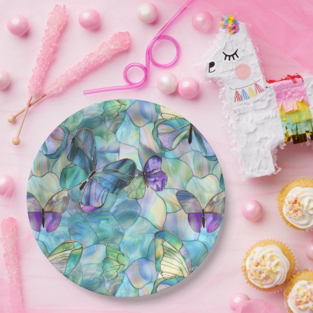 Prato De Papel Borboletas Púrpura Turquesa Azul (Festa)