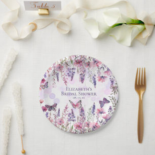Prato De Papel Borboletas Rosa Roxo e Flores Silvestres Floral