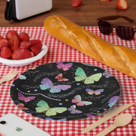 Prato De Papel Borboletas Roxas e Azuis Brilhantes