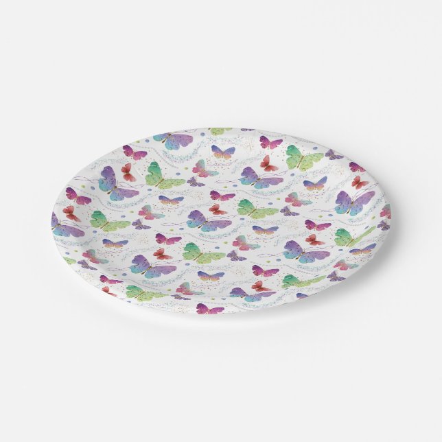 Prato De Papel Borboletas Roxas e Azuis Brilhantes (Inclinado)