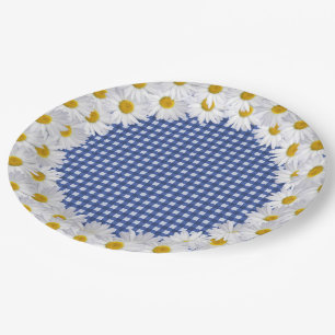 Prato De Papel Borda Branca De Margarida Em Gingham