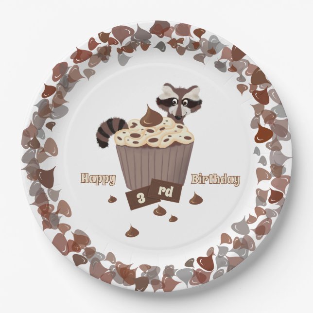 Prato De Papel Borda Chip de Chocolate Raccoon Sneaky (Frente)