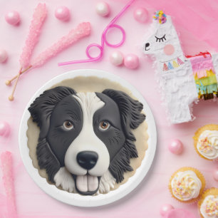 Prato De Papel Borda Collie Dog 3D Inscrito