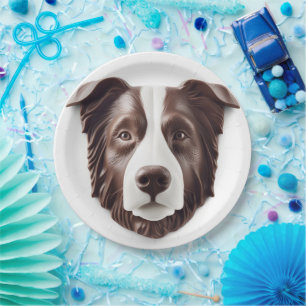 Prato De Papel Borda Collie Dog 3D Inscrito