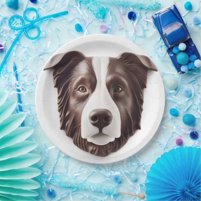 Prato De Papel Borda Collie Dog 3D Inscrito (Festa)
