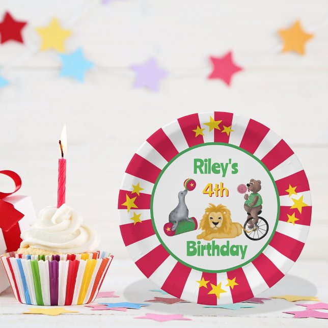 Prato De Papel Borda estelar de animais de circo balançados (Criador carregado)