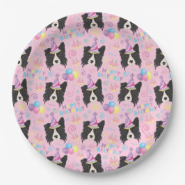 Prato De Papel Border Collie Birthday Party Paper Plates Pink