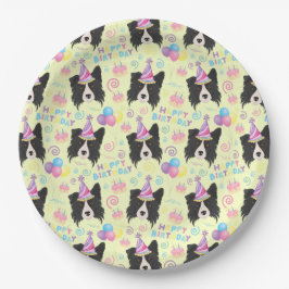 Prato De Papel Border Collie Birthday Party Paper Plates Yellow