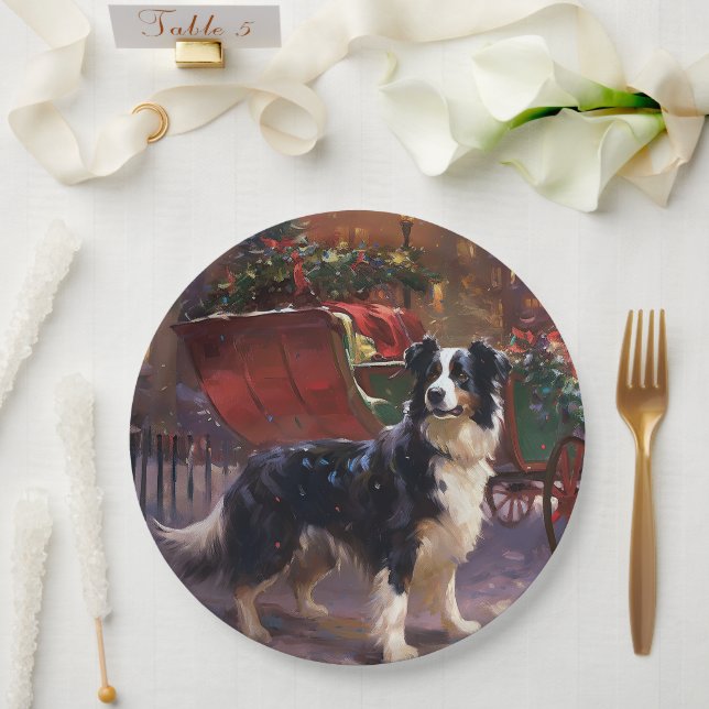 Prato De Papel Border Collie Christmas Fesason (Casamento)