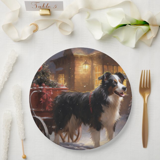 Prato De Papel Border Collie Christmas Fesason (Casamento)