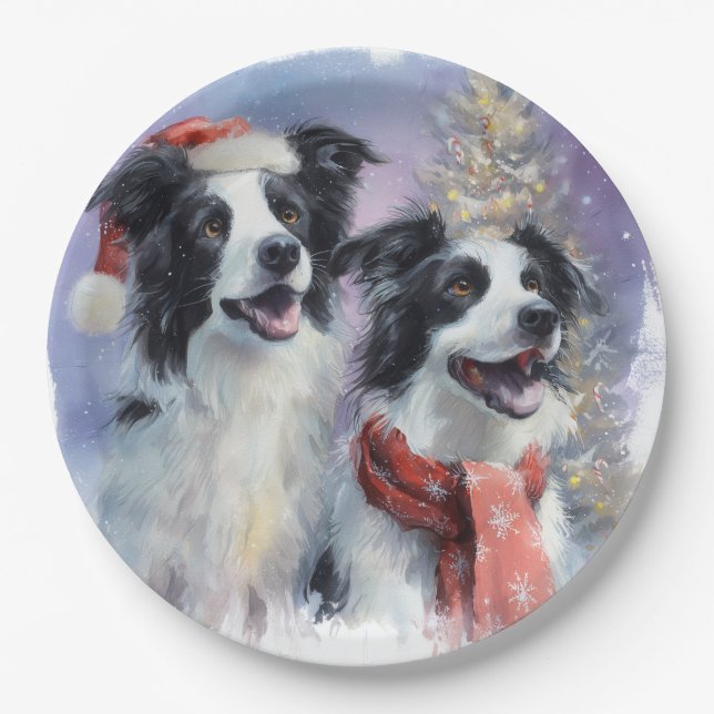Prato De Papel Border Collie Christmas Paper Plate (Frente)