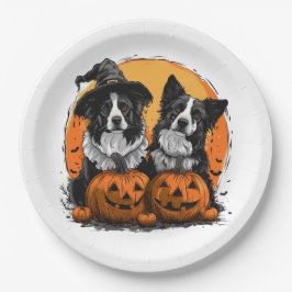 Prato De Papel Border Collie Dogs Halloween Jack O Lanternas