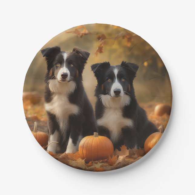 Prato De Papel Bordo Collie Puppy Autumn Delight Pumpkin (Frente)