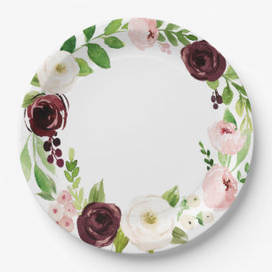 Prato De Papel Borgonha e placas cor-de-rosa do chá de fraldas d
