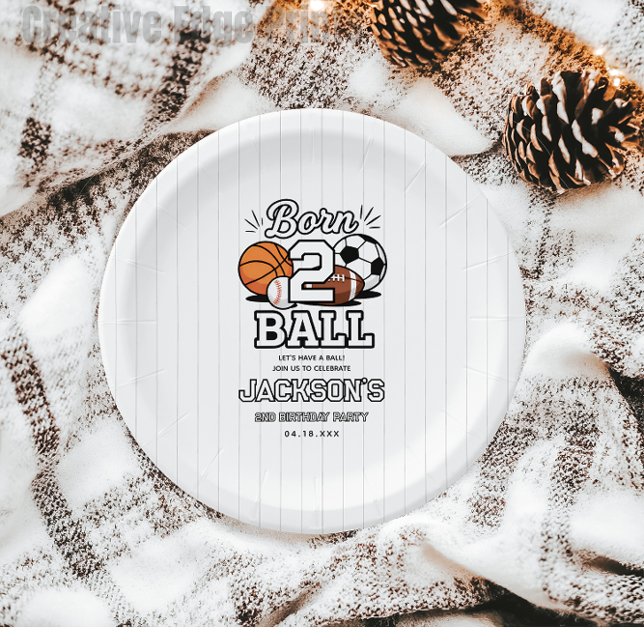 Prato De Papel Born 2 Ball Sports Themed Boy 2nd Birthday Party (Born 2 Ball Sports Themed Boy 2nd Birthday Party paper plate)