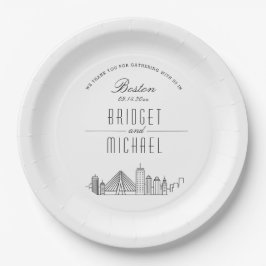 Prato De Papel Boston Deco Skyline | Evento de Casamento