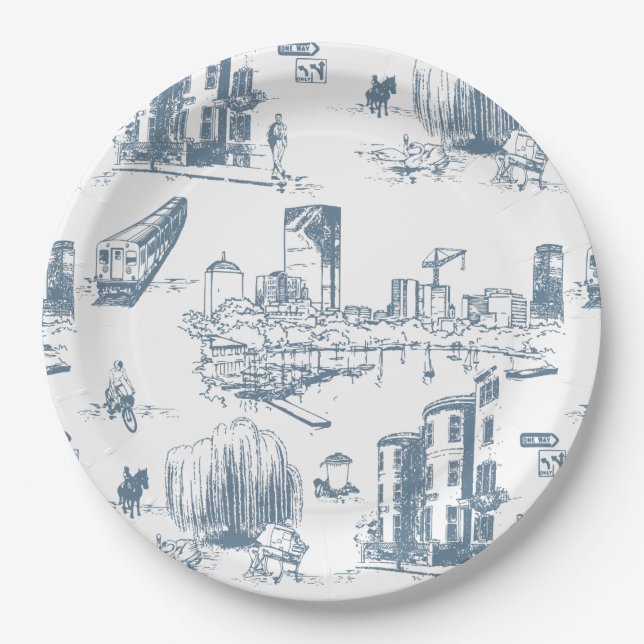 Prato De Papel Boston Toile Blue (Frente)