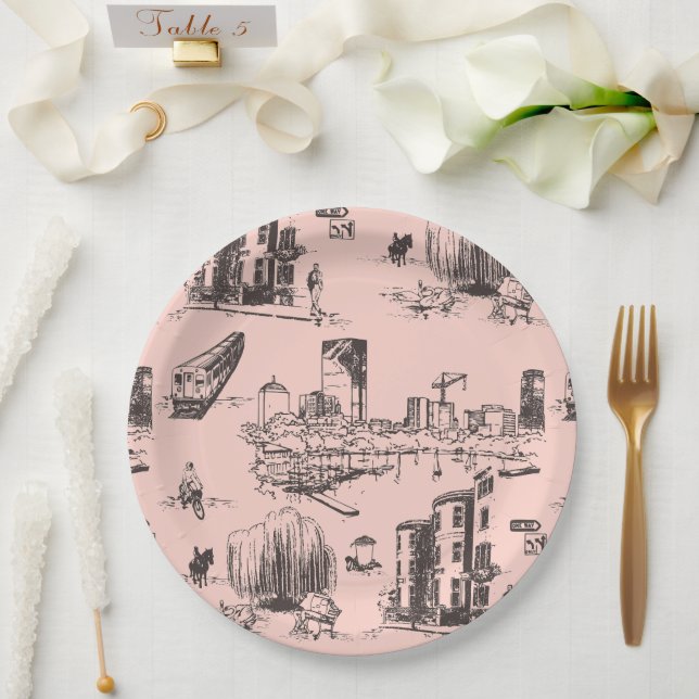 Prato De Papel Boston Toile Pink e Black (Casamento)