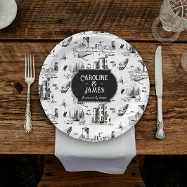 Prato De Papel Boston Toile - Placa de Casamento Personalizada