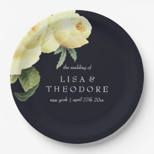 Prato De Papel Botânica Casamento de flores azuis amarelas