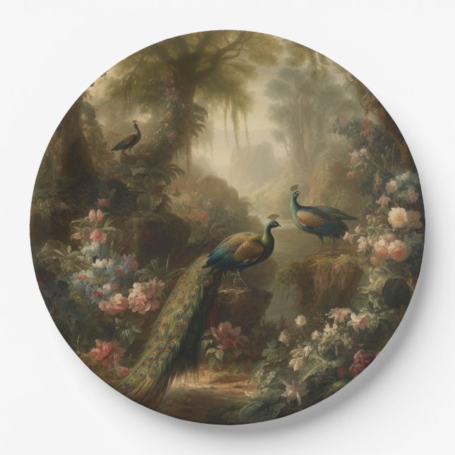 Prato De Papel Botânica: três pavões no jardim inglês (Frente)