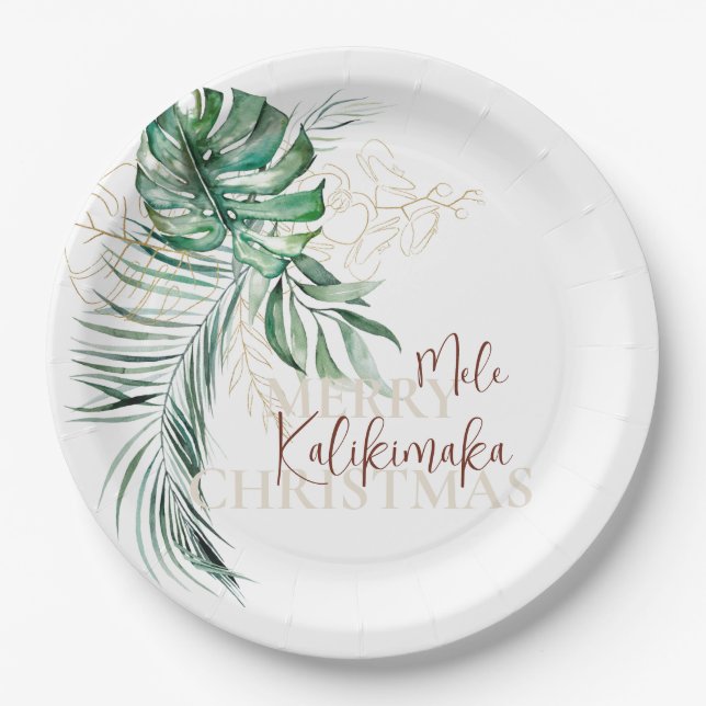Prato De Papel Botânica Tropical Mele Kalikimaka | Personalizado (Frente)