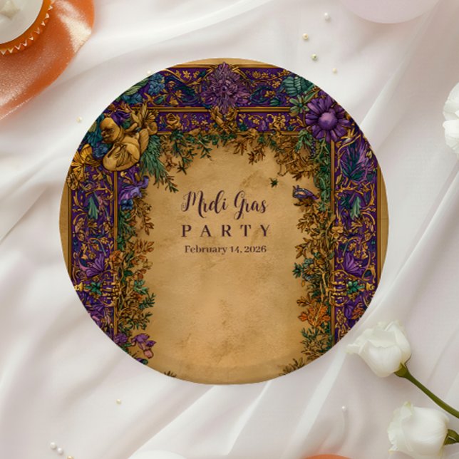 Prato De Papel Botanical Baroque Mardi Gras Masquerade (Criador carregado)