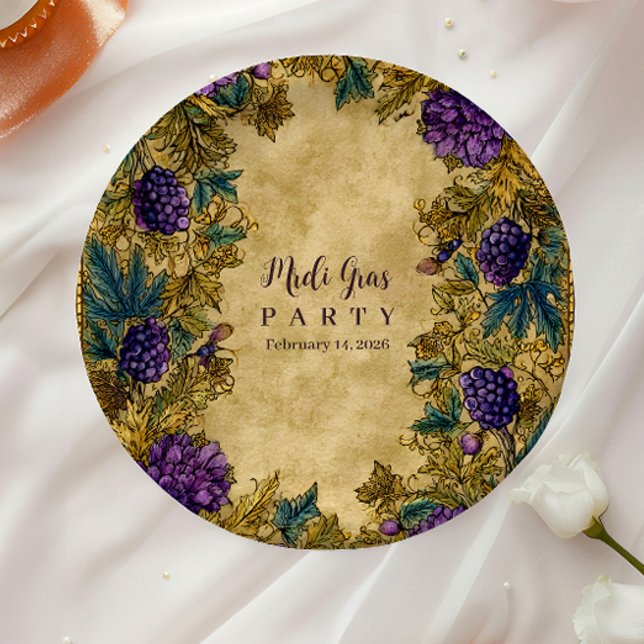 Prato De Papel Botanical Grape Mardi Gras Masquerade (Criador carregado)