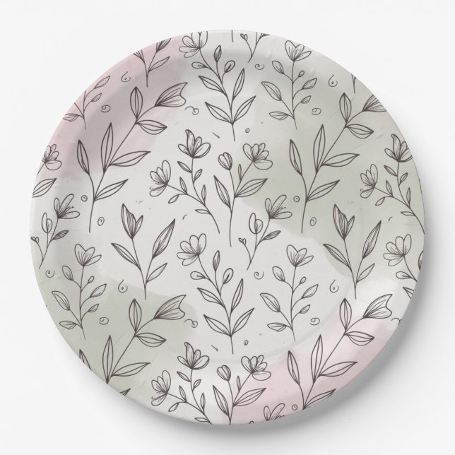 Prato de Papel Botânico Boho Pastel Mínimo (Frente)