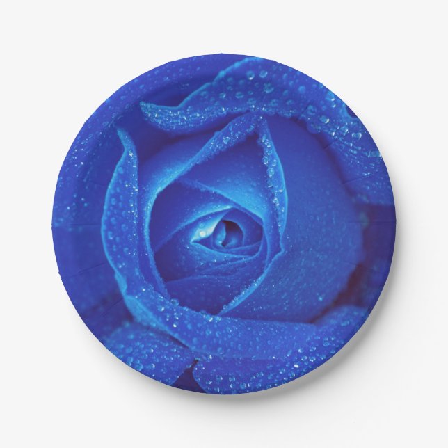 Prato De Papel Botão de rosa azul (Frente)