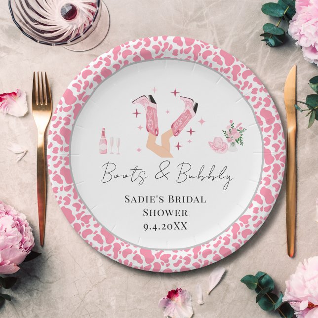 Prato De Papel Botas de Cowboy Rosa & Bridal Shower Espumante (Criador carregado)