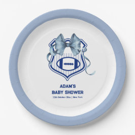 Prato De Papel Bow Crest Rookie Football Sport Boy Baby Shower