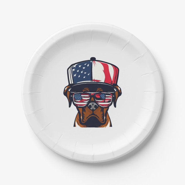 Prato De Papel Boxer Dog 4 de julho (Frente)