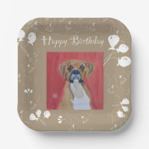 Boxer Dog Happy Birthday Paper Plates