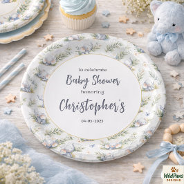 Prato De Papel Boy’s Elephant Watercolor Baby Shower –Blue Safari