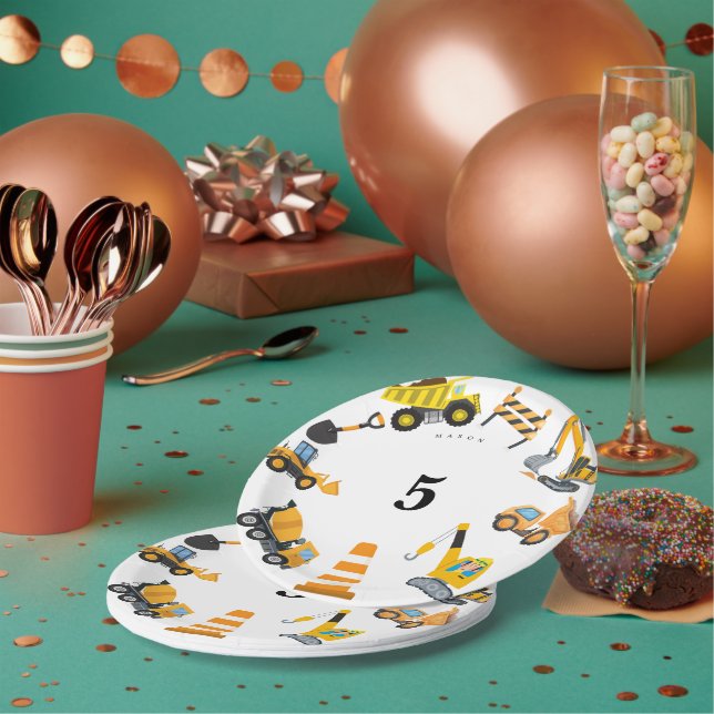 Prato De Papel Boys Construction Birthday Party Theme (Múltiplo)