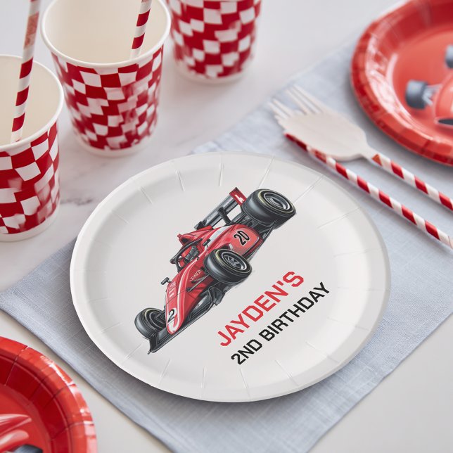 Prato De Papel Boys Red Racing Car Birthday Party Plates (Criador carregado)