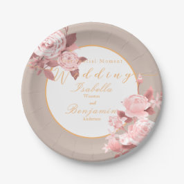 Prato De Papel Branca de Casamento de Rosa Chic Elegante