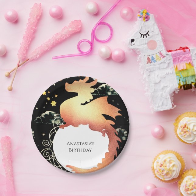 Prato De Papel Branca de Dragão a Aquarela (Festa)