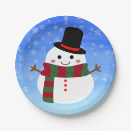Prato De Papel Branca de Natal Snowman