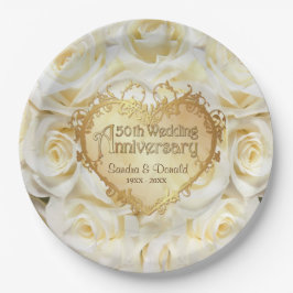 Prato De Papel Branca Rose 50º Aniversário de Casamento