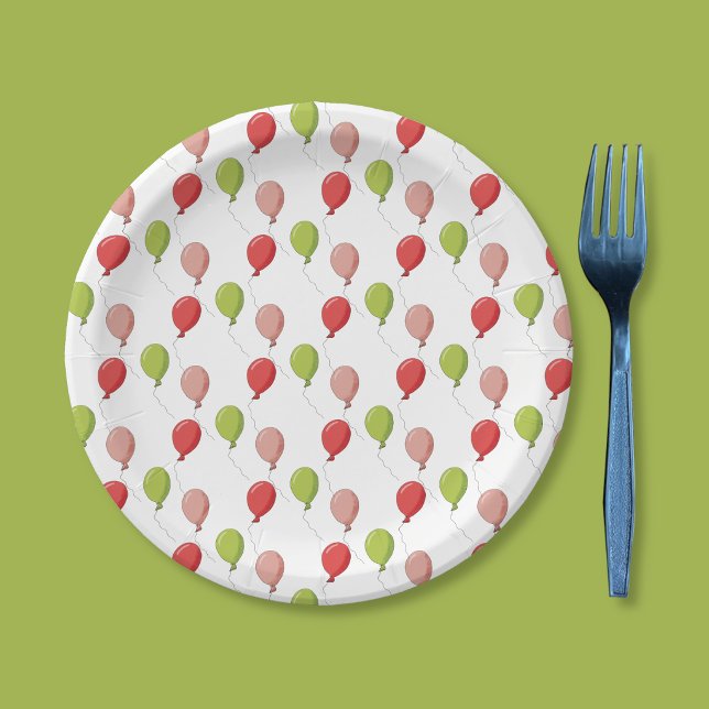 Prato de Papel Branco de Aniversário Infantil Padr (Balloon pattern white round paper plate . )