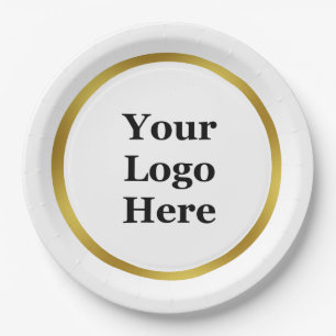 Prato De Papel Branco elegante e Dourado o seu logotipo aqui
