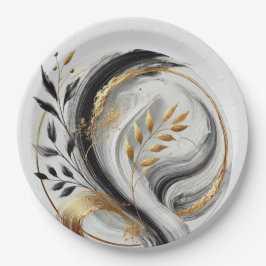 Prato De Papel Branco preto moderno e Botânico Dourado