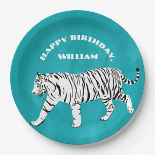 Prato De Papel Branco Tigre, Azul Turquesa Personalizado